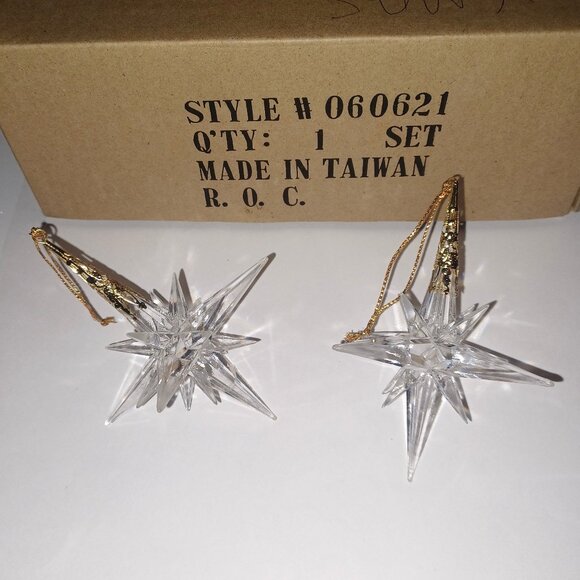Set of 5 Acrylic Clear Holiday Star Ornaments With Gold Tone Crown - Picture 2 of 5
